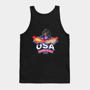 Doxie red white and blue USA Dachshund fun Car Club classic Tank Top